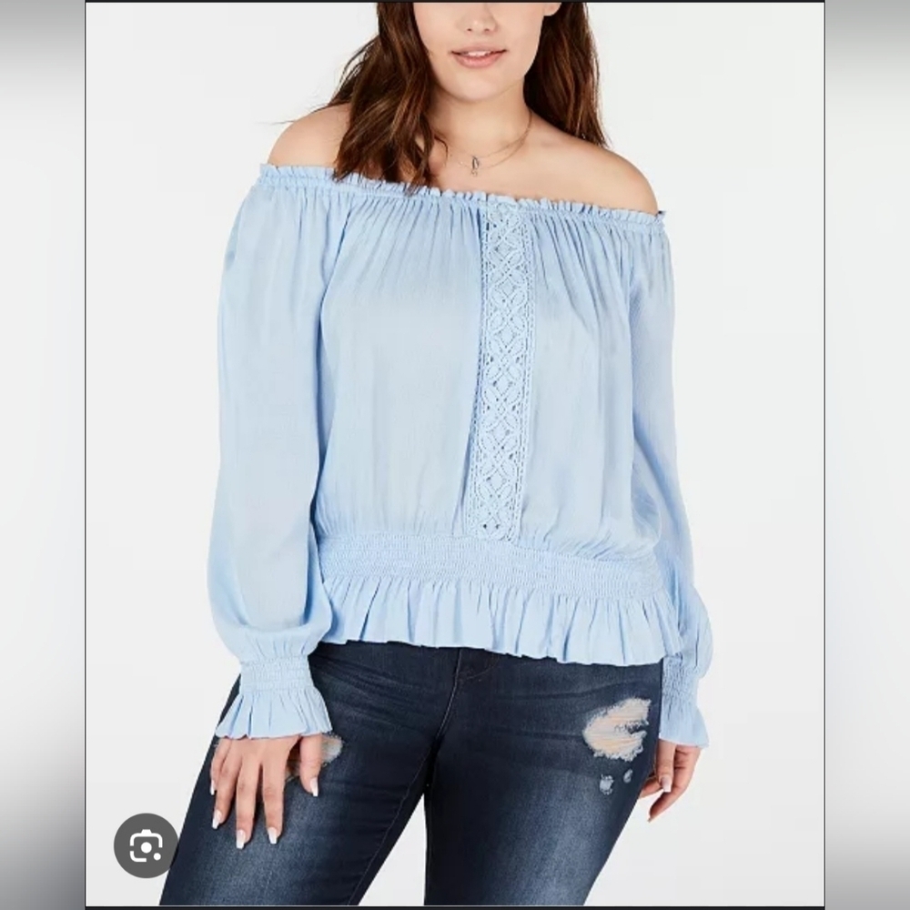 Planet Gold Light Blue Off-Shoulder Blouse